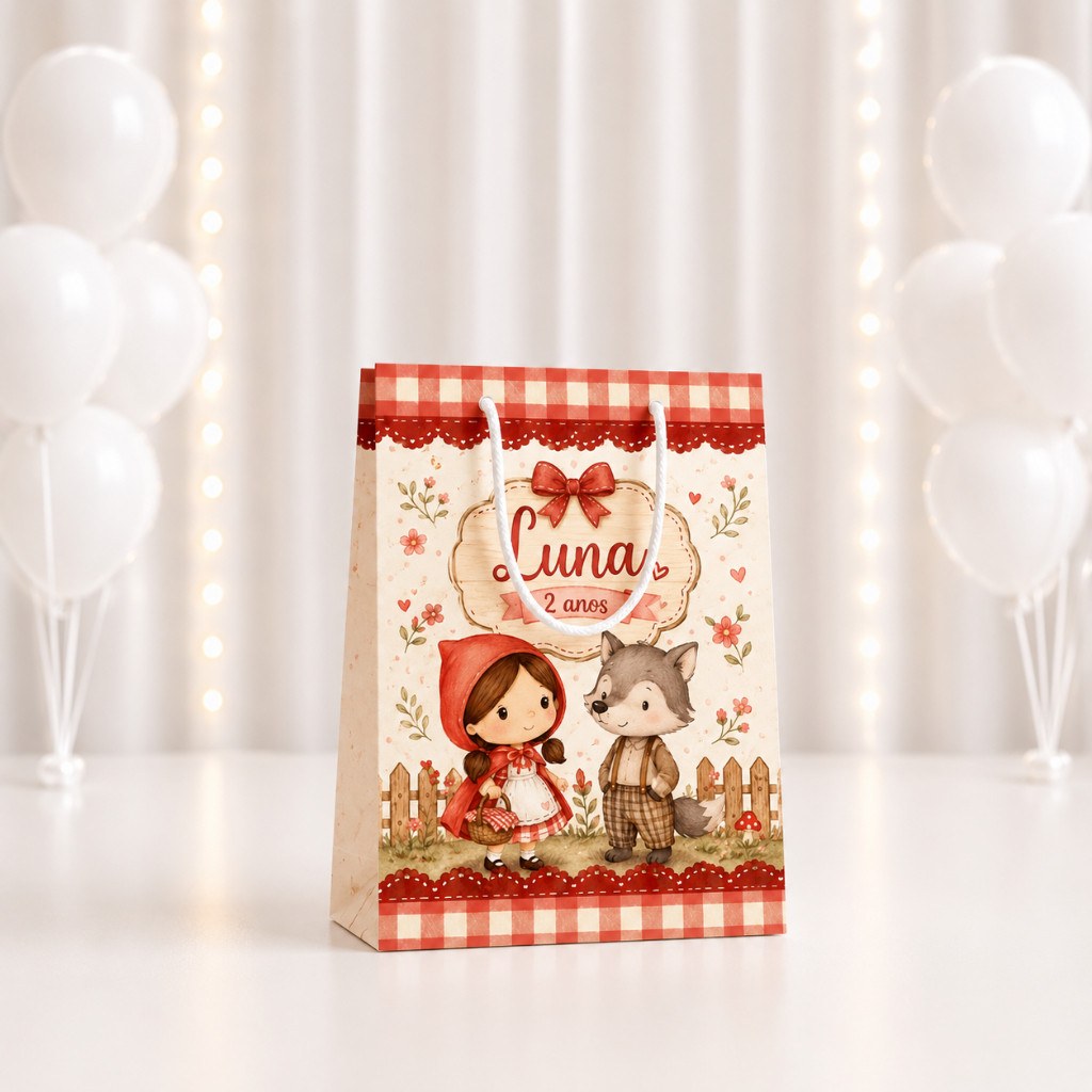 Sacolinha P = CHAPEUZINHO VERMELHO/Personalizados /Lembrancinha de Festa /Aniversário - SACOLINHA SURPRESA- PEGUE E MONT