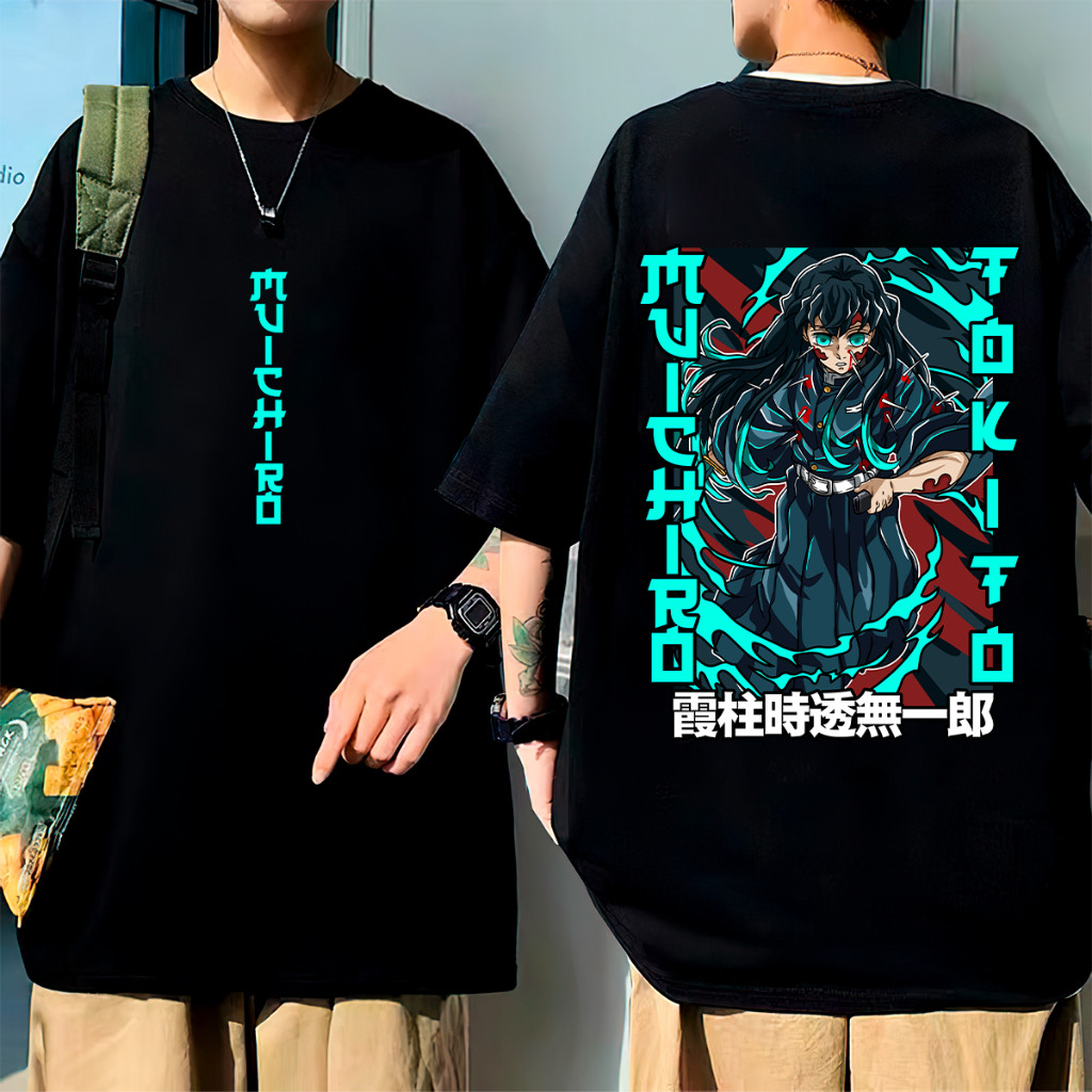 Camiseta Oversized Nevoa Anime Mangá Japonês Demonio Caçadores de Oni Unissex