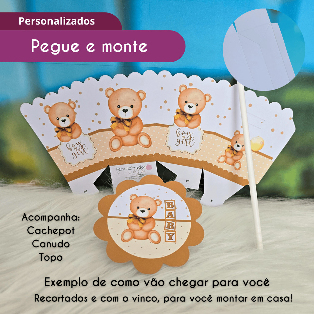 8 a 24 Centro de Mesa URSINHO PRÍNCIPE AZUL ESCURO Chá bebê Cachepot Lembrancinhas decoração para festa - PEGUE E MONTE