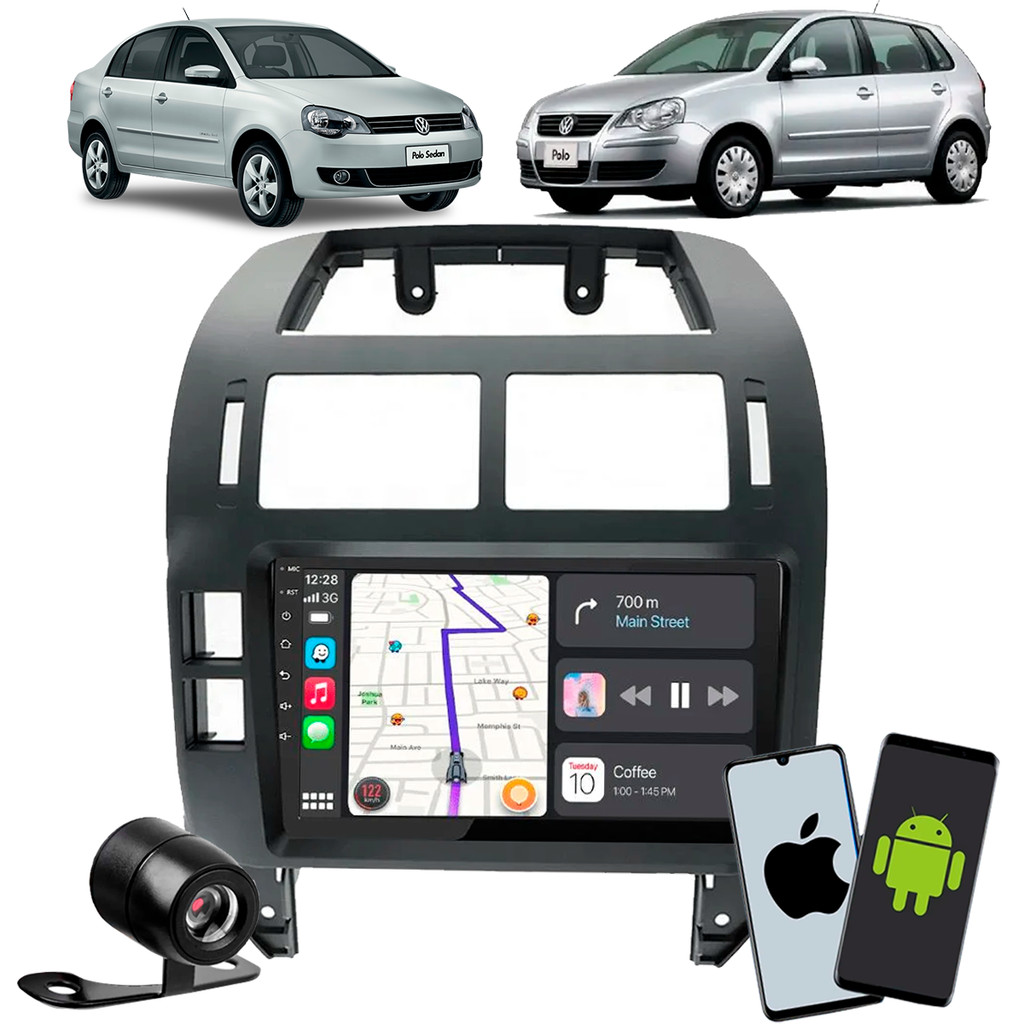 Central Multimídia Polo 2003 à 2011 Com Carplay Android Auto Sem Fio Bluetooth + Câmera de Ré + Moldura em Oferta na Shopee