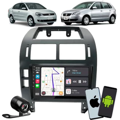 Central Multimídia Polo 2003 à 2011 Com Carplay Android Auto Sem Fio Bluetooth + Câmera de Ré + Moldura