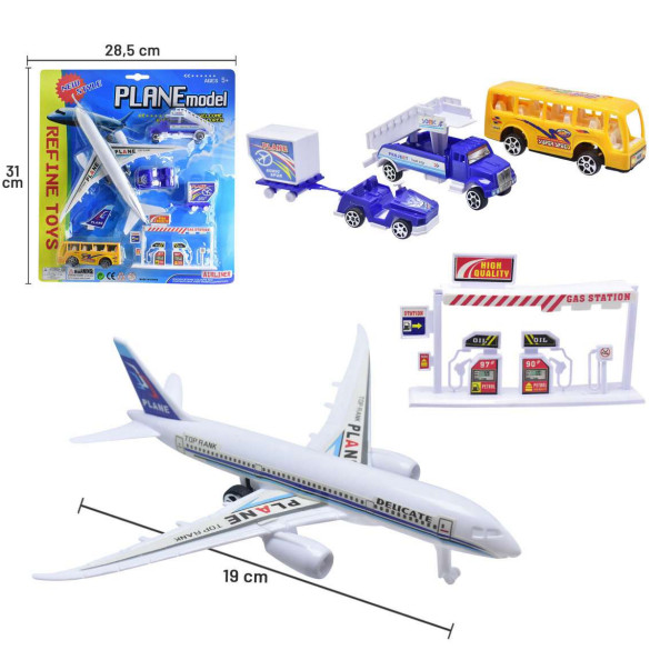 Kit Aeroporto De Brinquedo Mini Avião a Fricção + Acessórios Posto Carrinho