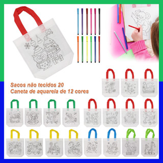 20 peças de sacos de guloseimas para colorir com 12 marcadores, bolsa reutilizável não tecida de desenho animado em Oferta na Shopee