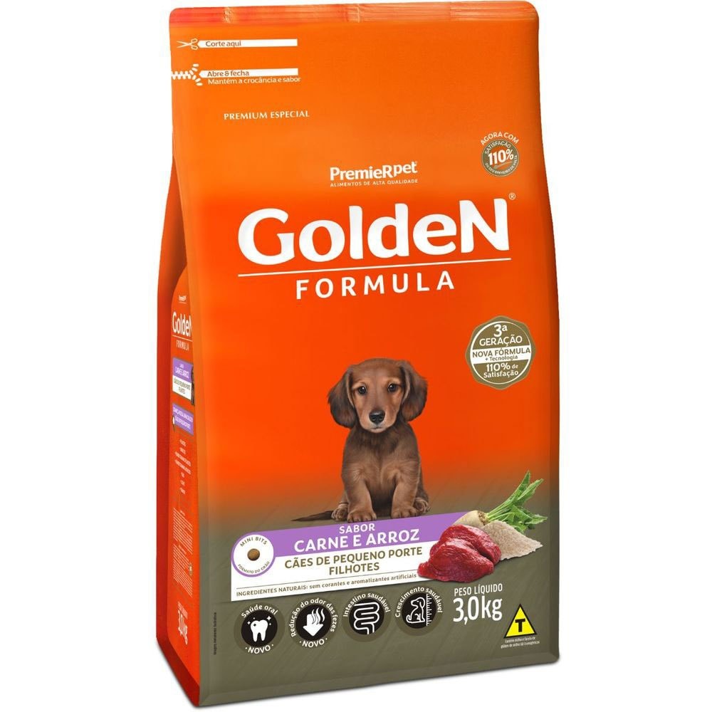 Ração GoldeN Formula cachorros raças pequenas filhotes carne e arroz mini bits 1,0kg em Oferta na Shopee