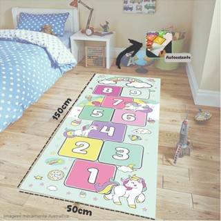 Tapete Amarelinha Unicórnio Infantil Adesivo Atividade Lúdica Habilidades Motoras Crianças Premium em Oferta na Shopee