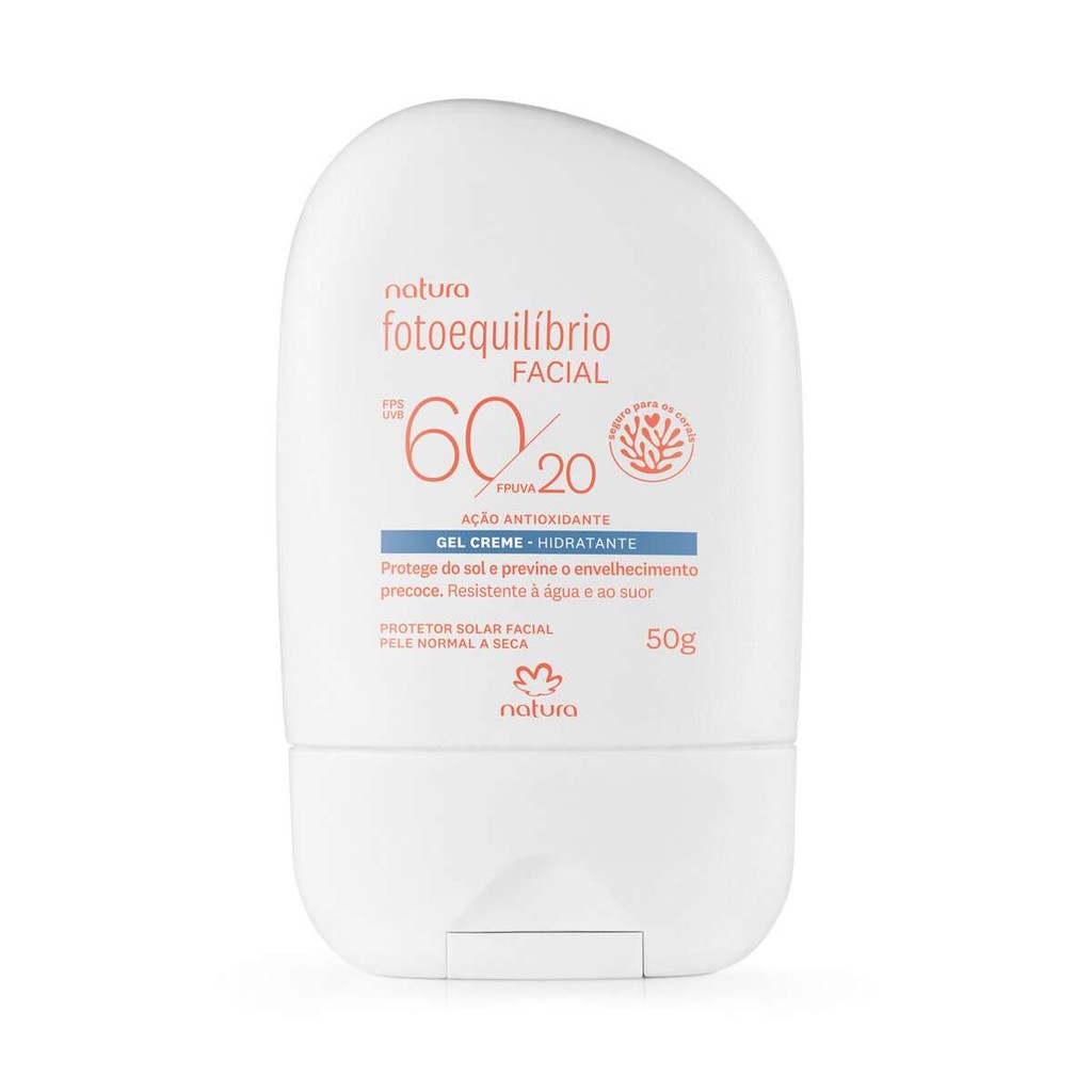 Protetor Facial Gel Creme FPS 60 FPUVA 20 Fotoequilíbrio, Natura - 50g