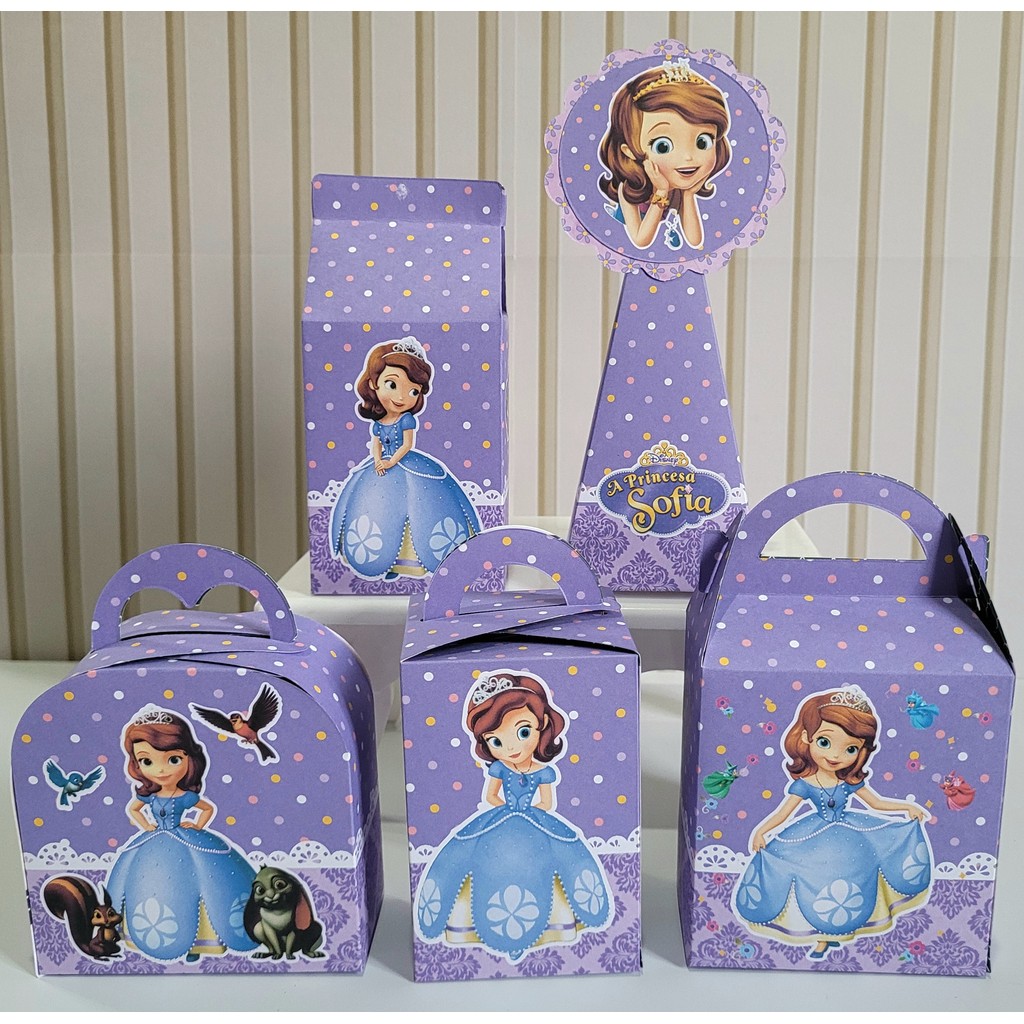 20 Caixinhas Princesa Sofia Lilás Pegue Monte Pronta Entrega Lembrancinha Chá de Bebê Não Personalizados