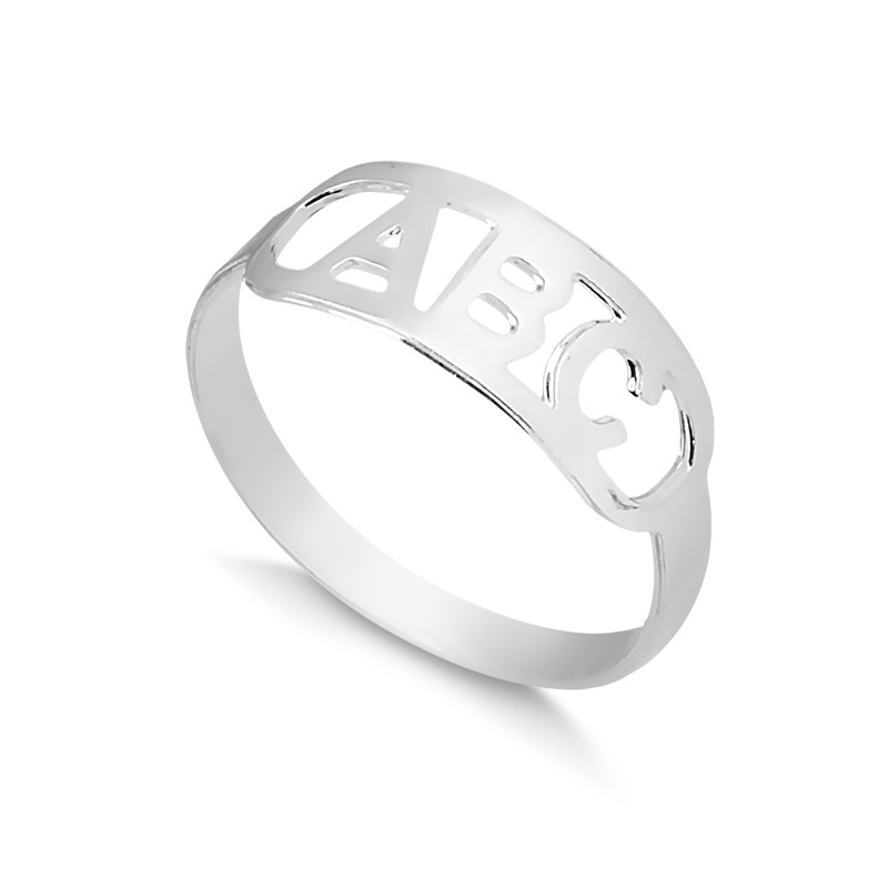 Anel Infantil Banho de Prata Vazado com Letras ABC