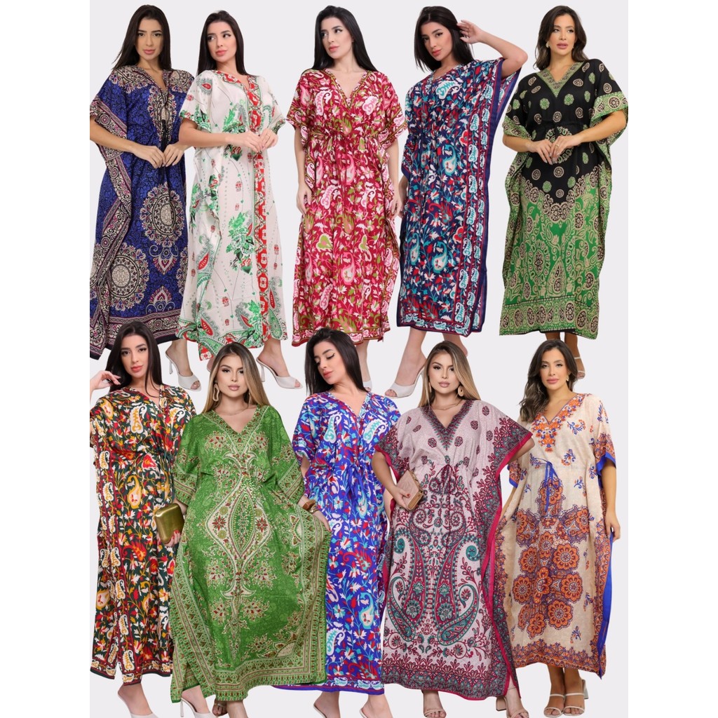 Kit 10 Kaftans Indianos Longos Femininos Sortidos