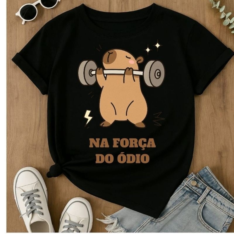 Camiseta Moda Feminina 100% Algodão Estampada Capivara Fofa Camisa Academia Treino Envio Rápido