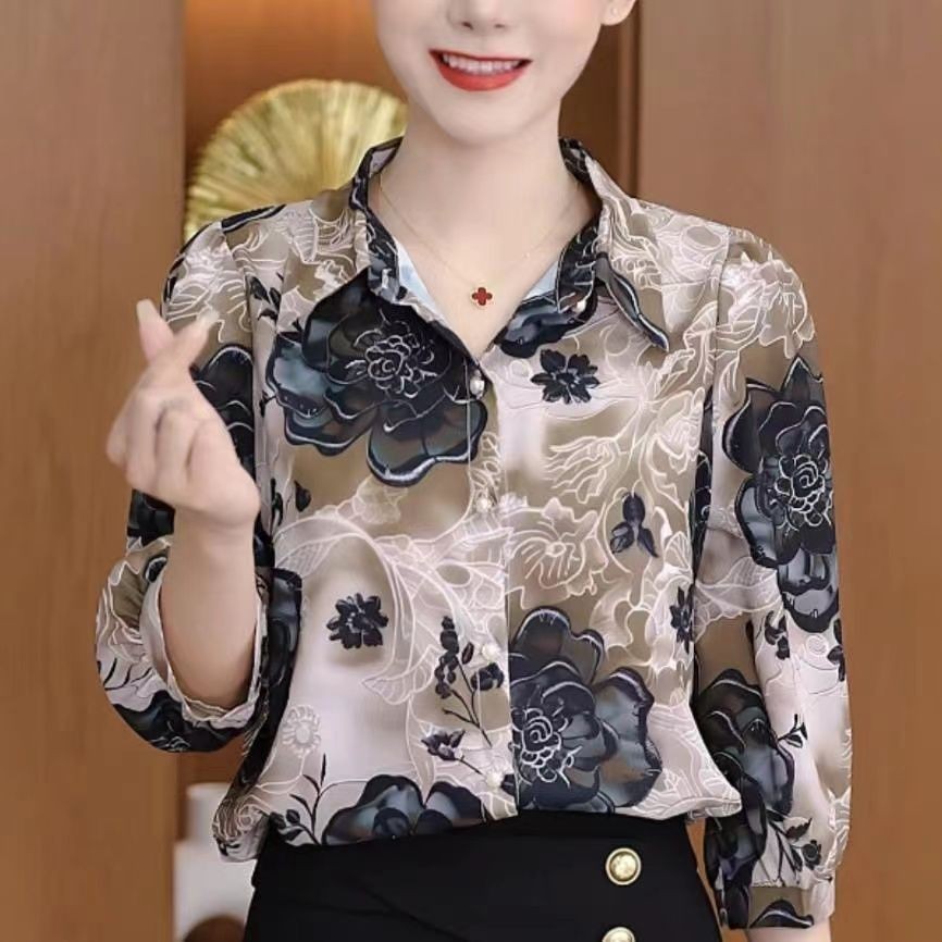 Blusa Floral Feminina Moda Coreana Estilo Retrô Chiffon Camisa De Verão Manga Curta Gola V Tops