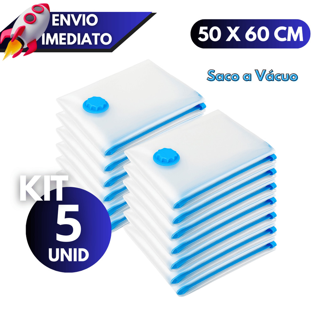 Kit 1/3/5 Saco a Vácuo 50x60cm Roupas Manta Edredom Travesseiro Reutilizável