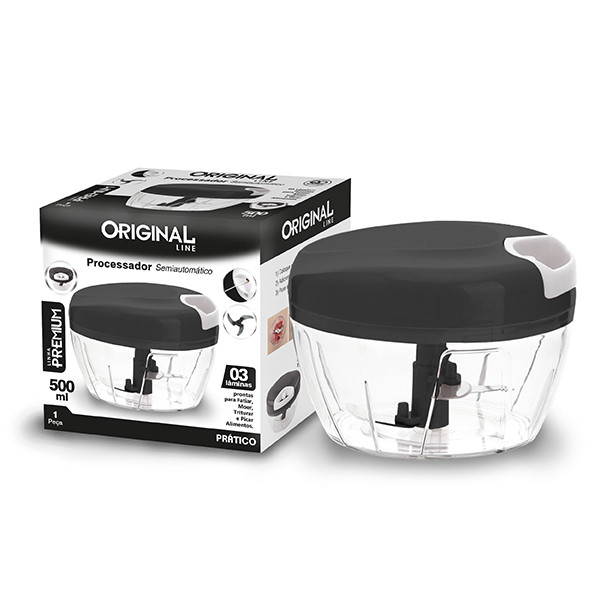 Processador Triturador Manual de Alimentos Portátil Pica Cebola, Alho, Legumes e Verduras 500 ml