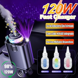 Carregador de Carro Rápido com LED Starry Sky e Aromatizador (Extensível) em Oferta na Shopee