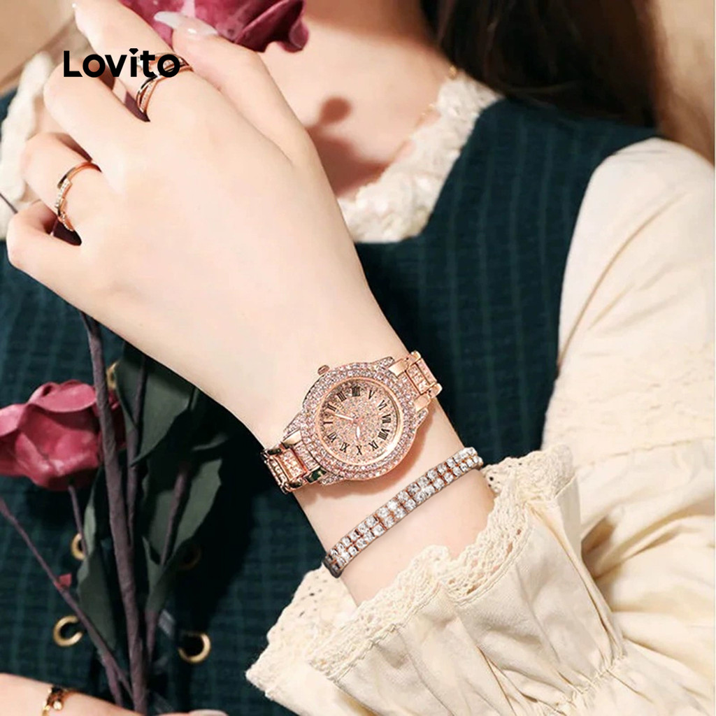 Relógio de pulso de luxo com diamantes completos, relógio de pulso feminino Gypsophila com corrente de aço pequeno mostr