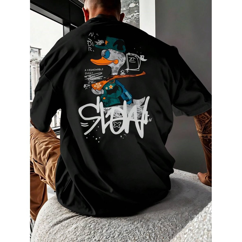 [Camiseta Premium em Algodão Puro]GXG Camisa Camiseta Oversized Streetwear Duck Pato Slow Arma Skate Desenho Personagem