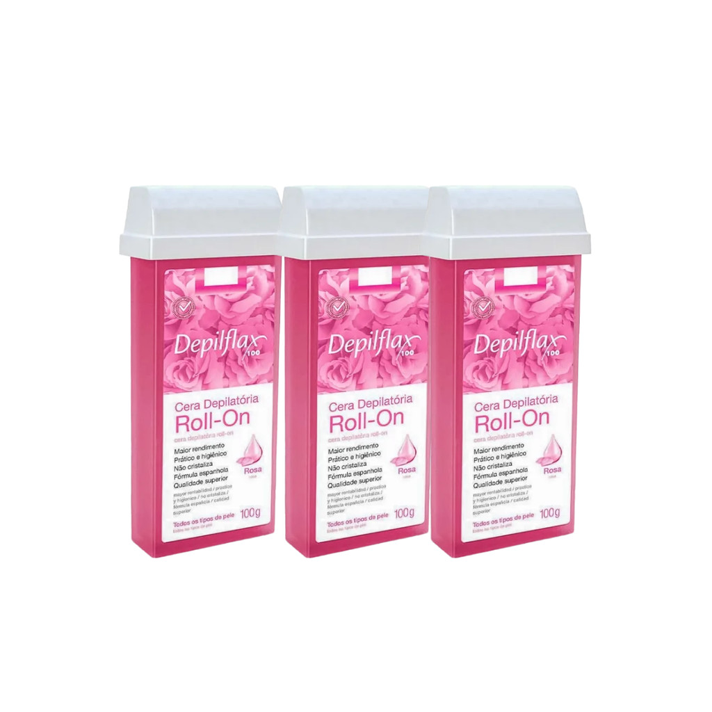 Kit c/3 Cera Refil Roll On Rosa 100g - Depilflax