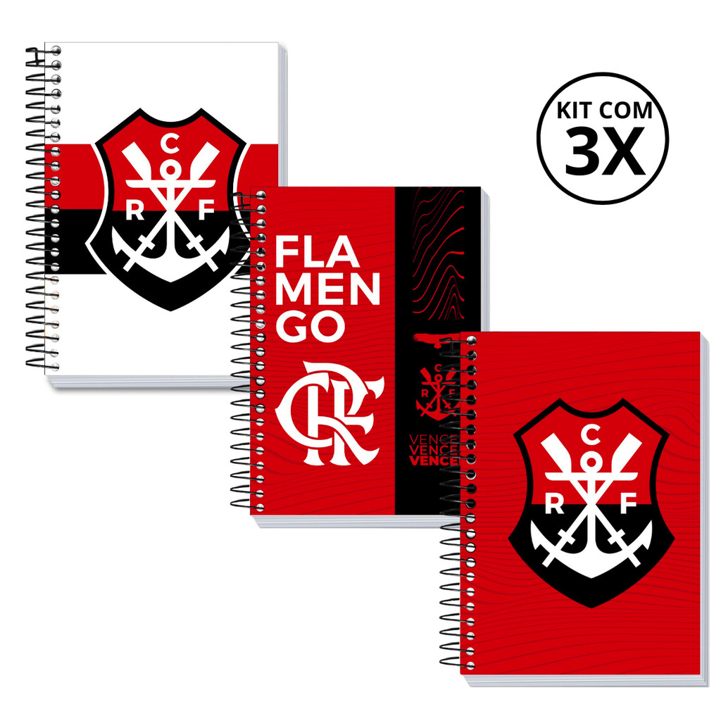 Kit 3 Cadernos 1 Matéria Universitário 80 Folhas Flamengo em Oferta na Shopee