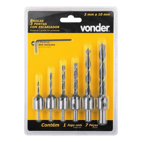 Jogo de brocas 3 pontas com escareador com 7 peças VONDER em Oferta na Shopee