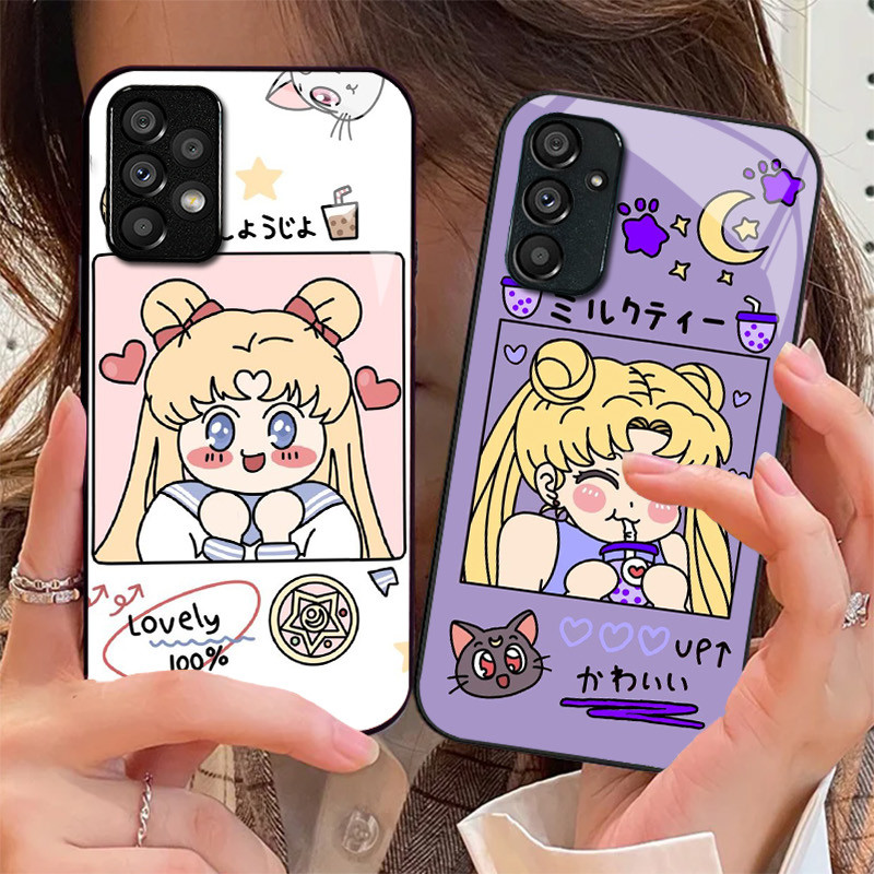 sailor moon 03 Capa De Telefone De Vidro Para Samsung Galaxy A16 A15 A25 A35 A55 A53 A54 A34 A14 A32 A52 4G 5G A56 A54