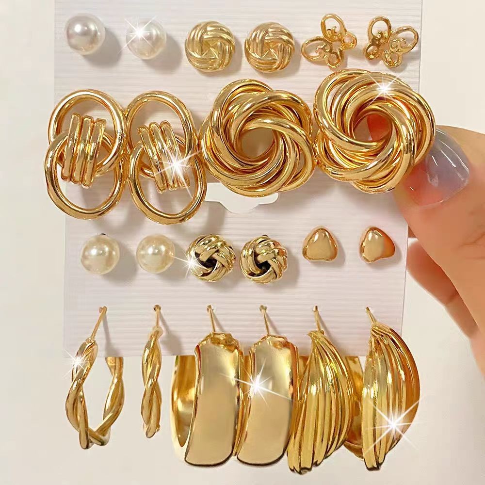 Conjunto de 11 brincos de ouro para mulheres brincos de pérolas torcidas vintage mulheres joias acessórios em Oferta na Shopee