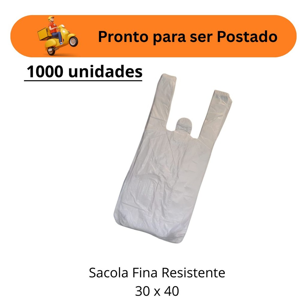 1mil Sacola Plástica branca lisa Resistente fina 30 x 40 Padaria Mercado