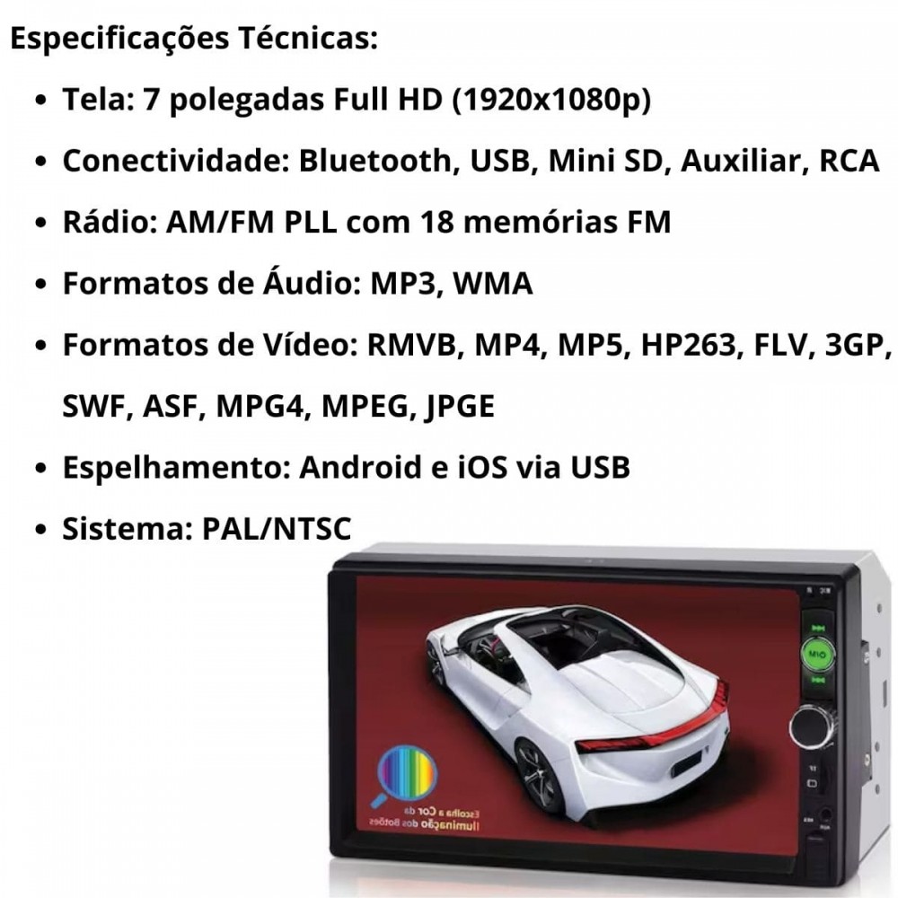 Central Multimídia 2 Din Mp5 Fiat Palio Câmera Moldura PT