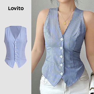 Lovito Blusa Casual com Botões Na Frente para Primavera/verão Azul para mulheres LBL28236 em Oferta na Shopee
