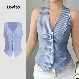 Lovito Blusa Casual com Botões Na Frente para Primavera/verão Azul para mulheres LBL28236