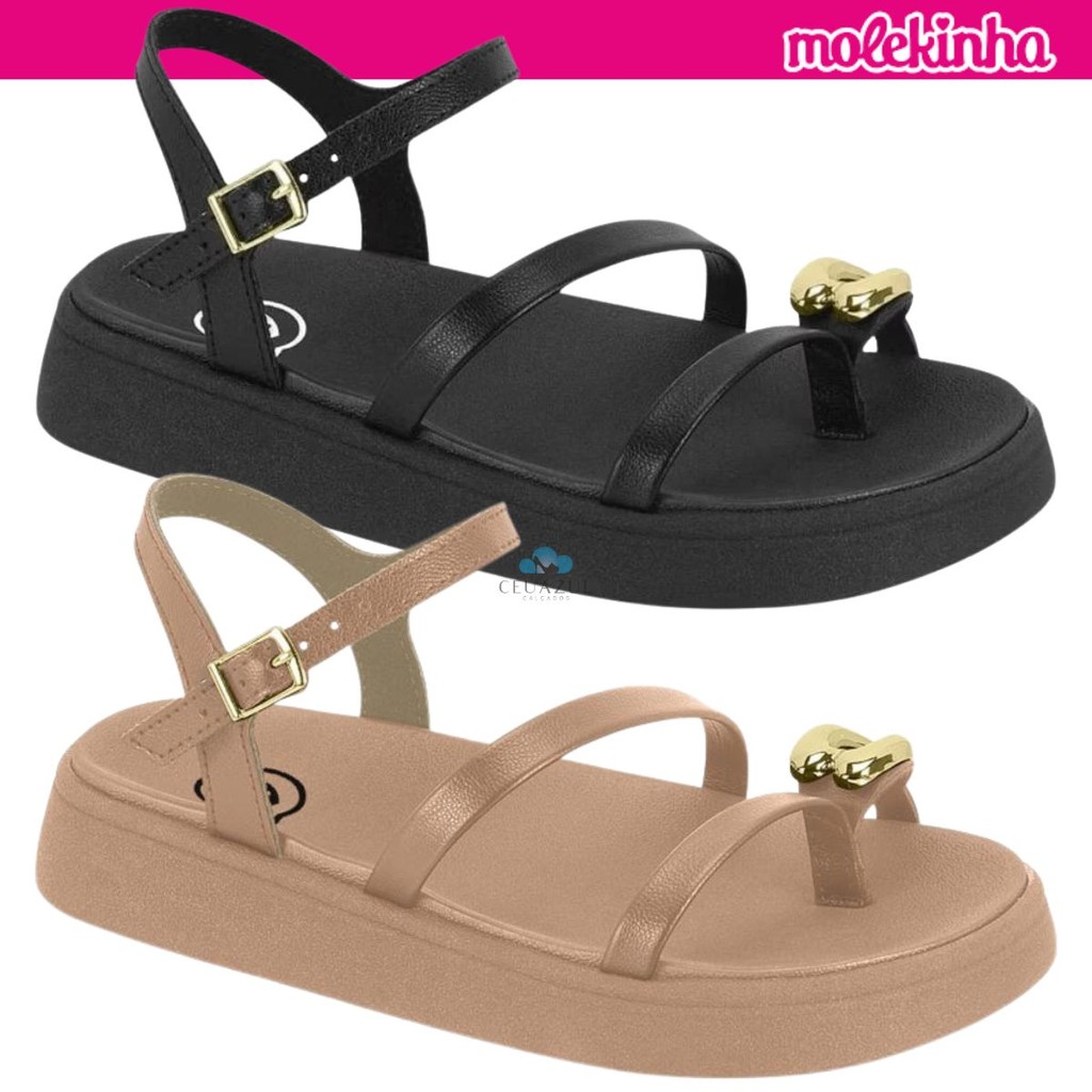 Sandália Molekinha Infantil Menina Confortável Coração Dourado em Oferta na Shopee