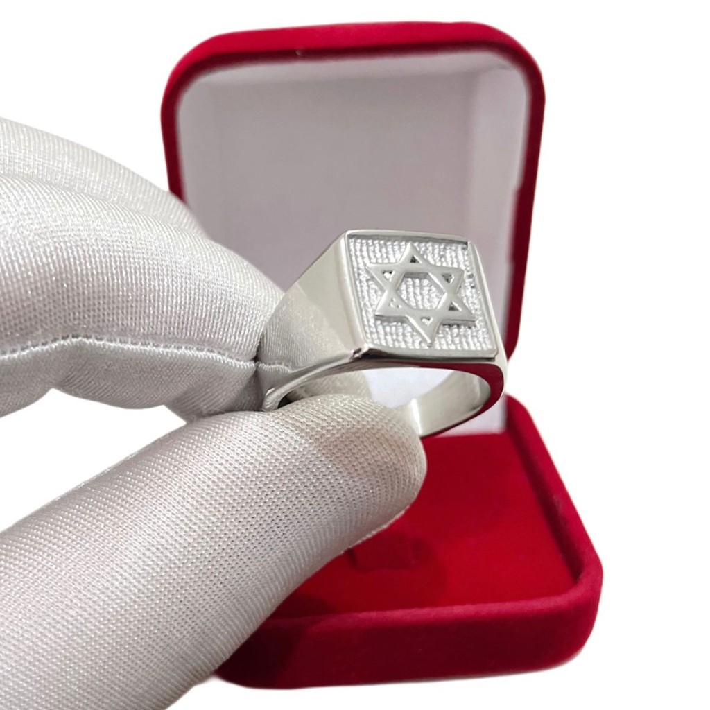 Anel Masculino Estrela De Davi Hexagrama Aço Inox Prateado