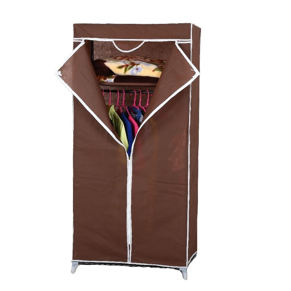 Guarda Roupa Portátil Aramário Zíper Organizador Cabideiro Arara Prateleira Sapateira Praia Marrom