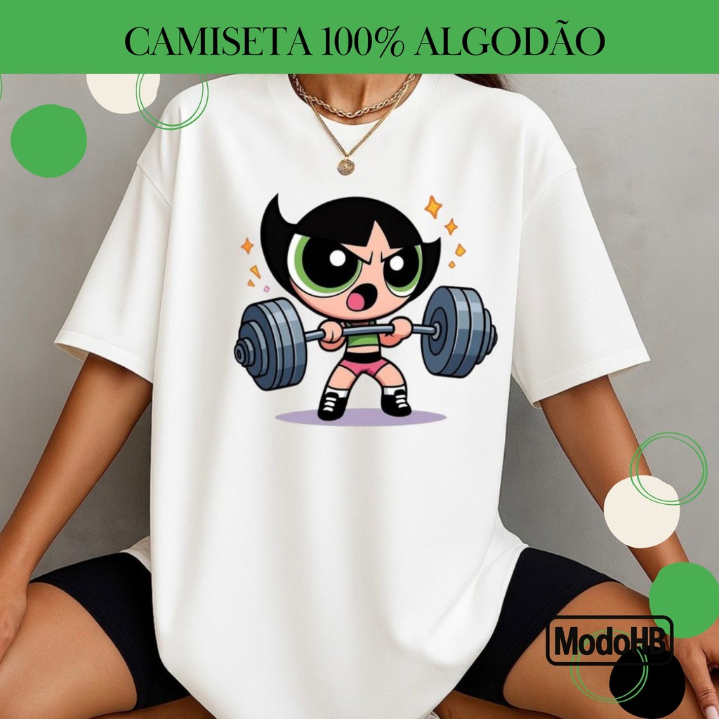 Camiseta Blusa Feminina Super Poderosa Academia Camisa da Docinho Barra Fitness Lançamento na Oferta