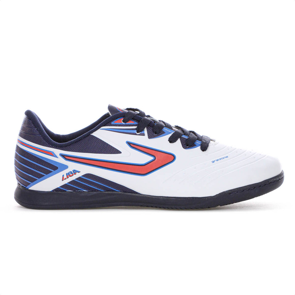 Chuteira Topper Futsal Liga Branco Azul Marinho e Coral - Masculino em Oferta na Shopee
