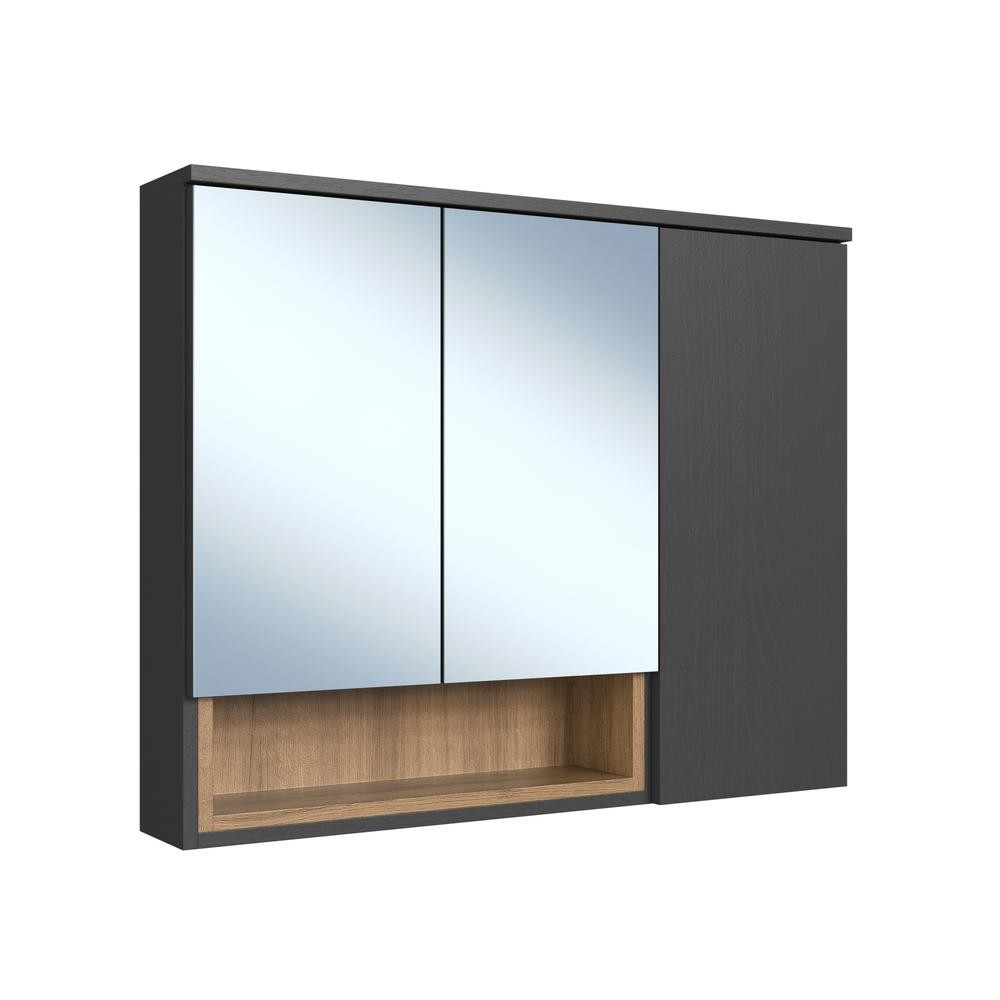 Armário Espelheira para Banheiro 3 Portas 1 Nicho Mel/Grafite Cecília ES9220 - Faema Móveis em Oferta na Shopee