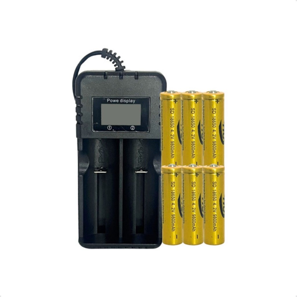 Carregador De Bater + 6 Bater De Grande Durabilidade 9800mah 18650 4,2v Gold Envio Imediato