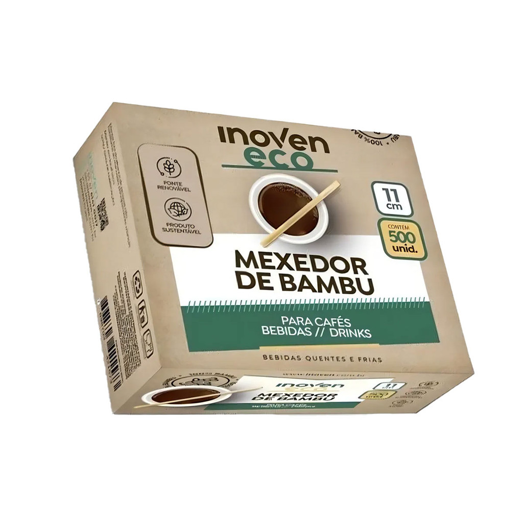 Mexedor de bambu para café embalado individual com 500 unidades Inoven
