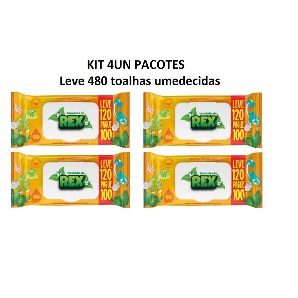 KIT 4UN PACOTES Leve 120 Pague 100 un Lenço Umedecido Turminha Do Rex Leve 120 Pague 100 Unidades