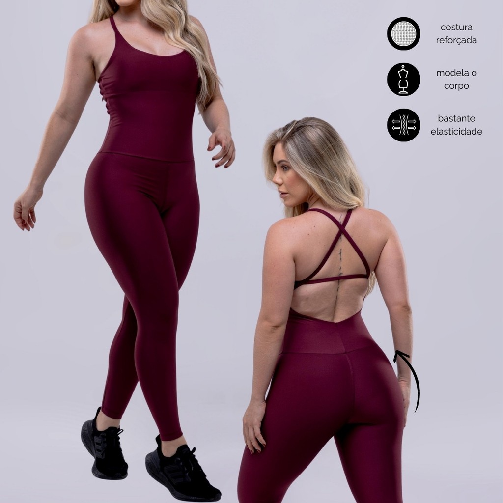 Macacão Fitness Feminino Academia Com Bojo Alça Cruzada em Oferta na Shopee