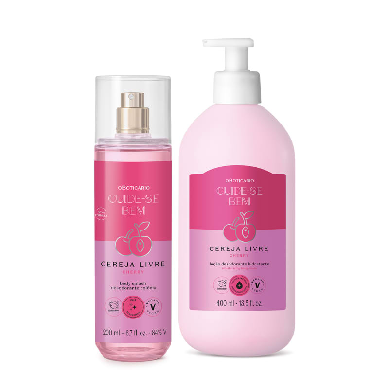 Kit Cuide-Se Bem Cereja Livre O Boticário | Loção 400ml + Body Splash 200ml | Vegano, Perfumado e Hidratante