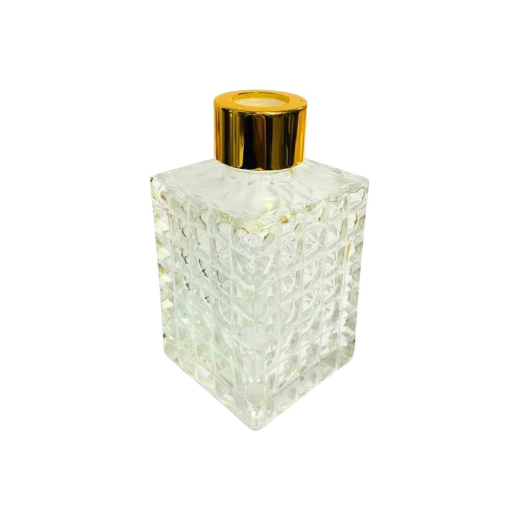 VIDRO MICRO GARRAFA RETANGULAR TAMPA DOURADO 150 ML