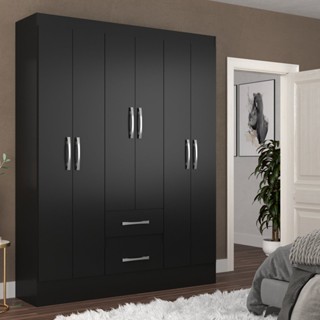 Guarda-roupa Solteiro 6 Portas 2 Gavetas Magistral Preto em Oferta na Shopee
