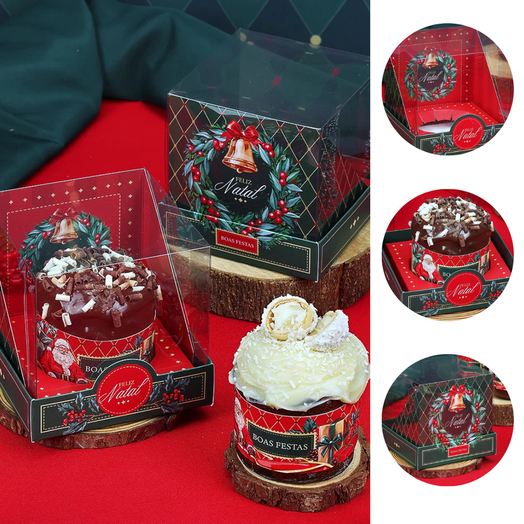 10 CAIXA PARA MINI PANETONE COM TAMPA DE ACETATO VINTAGE 5109 (JANGO NATAL 2025)