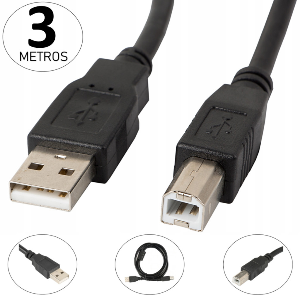 Cabo USB Universal Impressora 2.0 Hp Epson Canon 3 Metros Windows Linux Mac