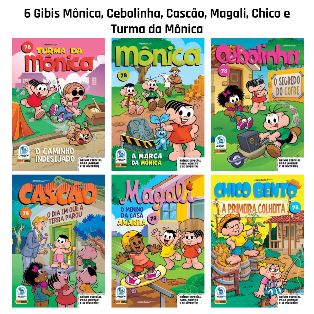 6 Gibis n.78 Monica, Cebolinha, Cascão, Magali, Chico, Turma