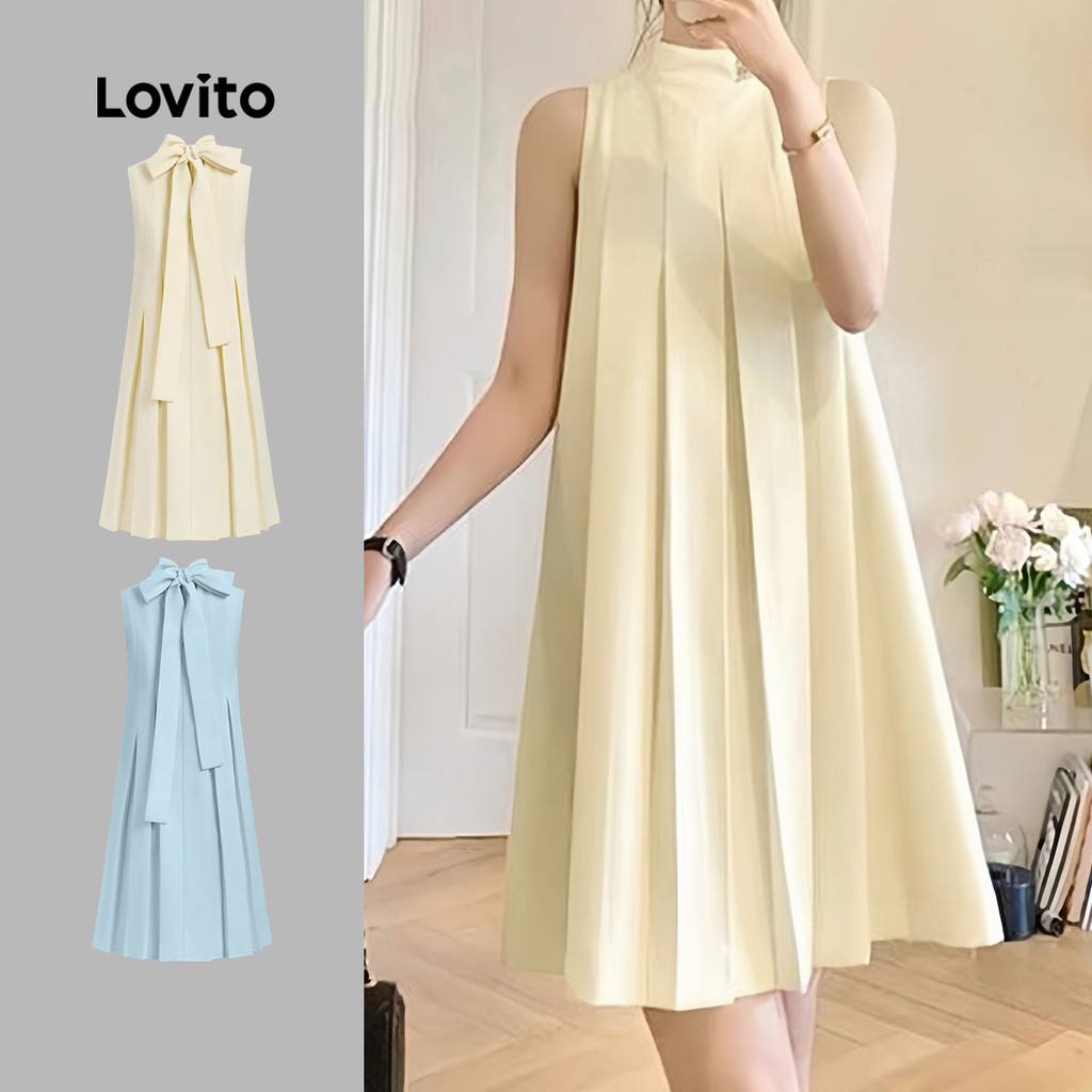 Lovito Vestido Casual Liso Com Pregas E Laço Nas Costas Primavera/verão Cor Damasco Para Mulheres L134ED177 em Oferta na Shopee
