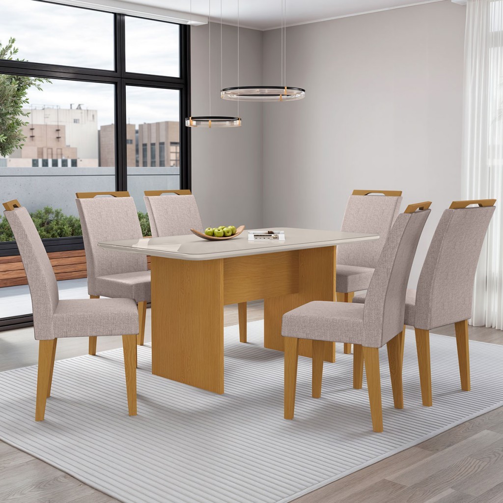 Mesa de Jantar 6 Lugares Cairo Evora com Vidro - Art Panta
