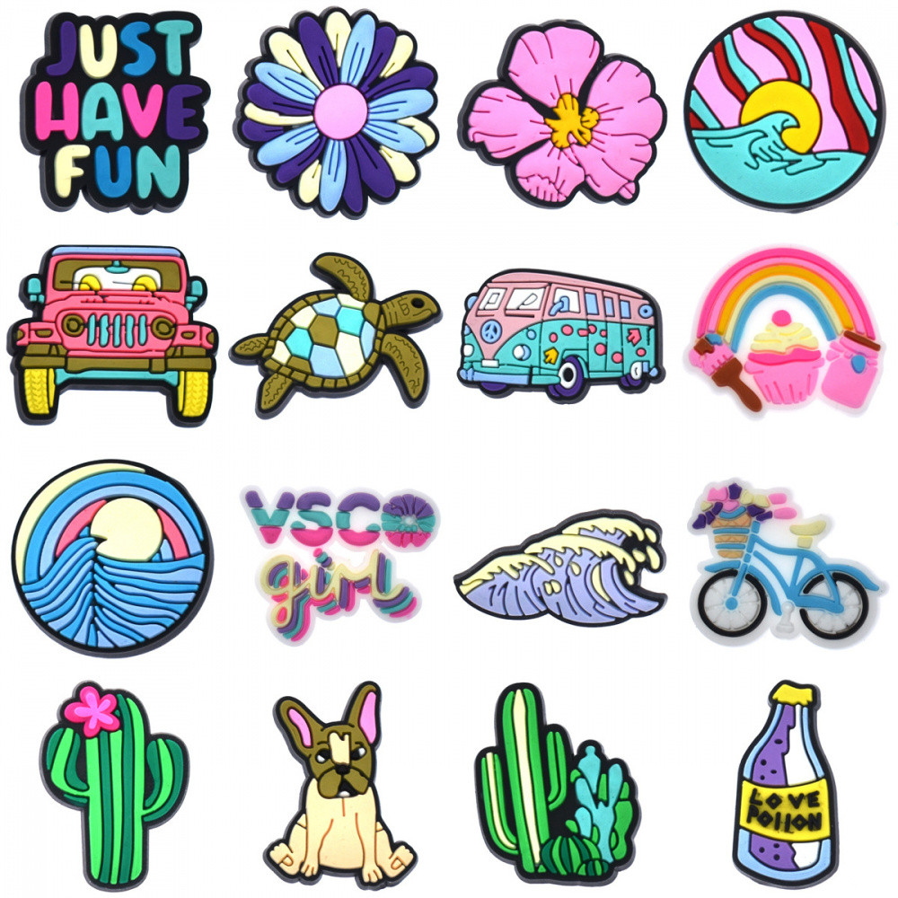 Encantos de Sapatos 19 Estilos de Decorações da Série Praia Acessórios de PVC com Botão e Pingentes de Sandálias com Pre em Oferta na Shopee