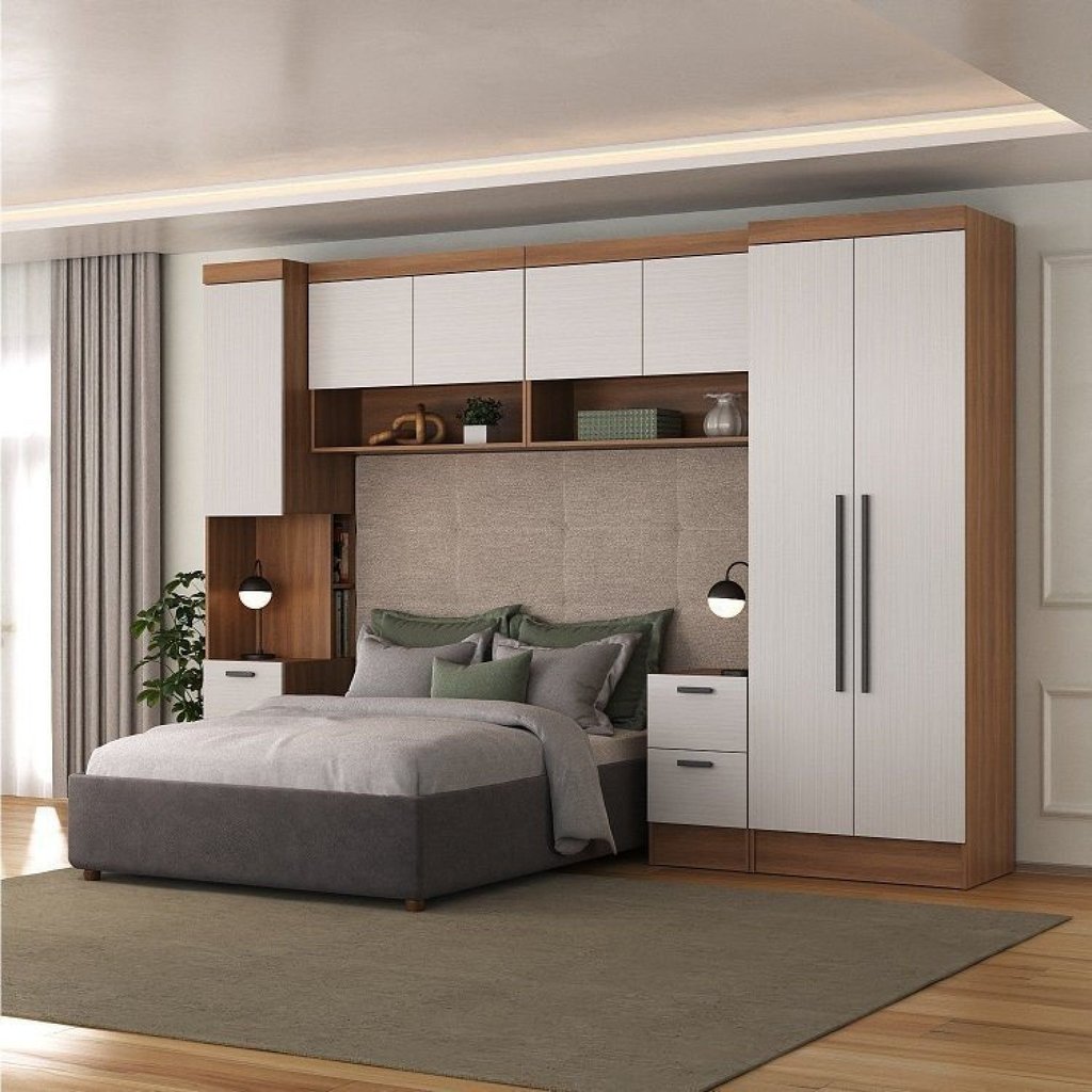 Conjunto de Guarda-Roupa Modulado 5 Peças 7 Portas 6 Gavetas Viena Yescasa Branco/Nogal Branco/Nogal