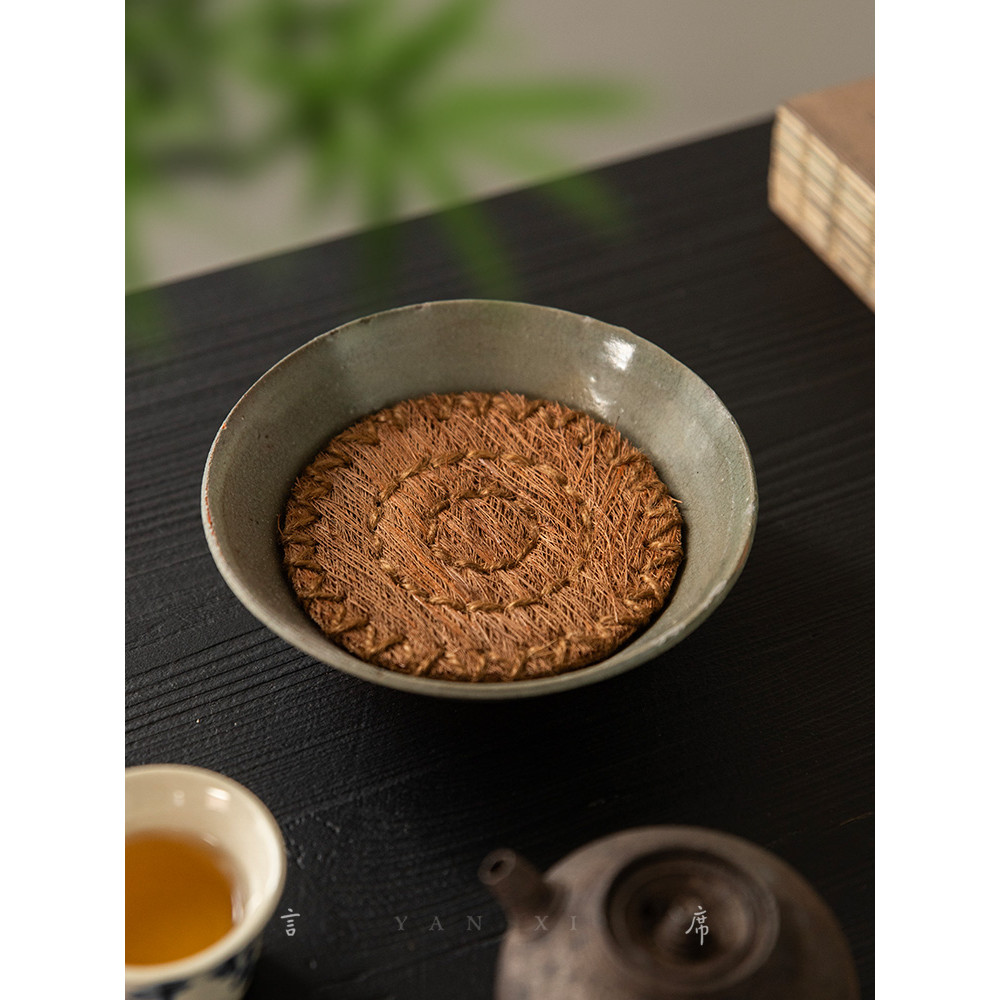 Tapete de chá de palma de coco Natural chinês Zen roxo argila bule capa tigela suporte de copo artesanal Anti-escaldante